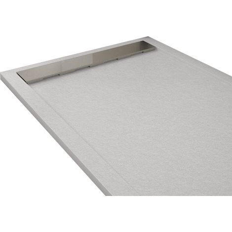 Mineralguss-Duschwanne extra flach RIBERA Schieferoptik WEIß 90x150cm Ablaufschutz in chrom (1/5)