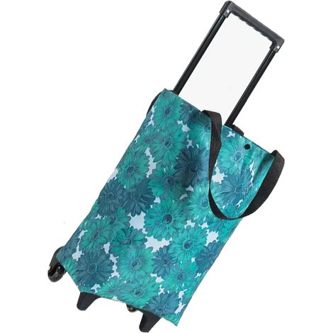 Chariot de courses pliable portable en toile Oxford avec roues et poignée télescopique, motif Blue Daisy, pour voyages (1/5)