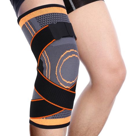 Manchon de compression respirant pour cyclisme et randonnée, genouillère sportive gris orange, bande de maintien (1/5)