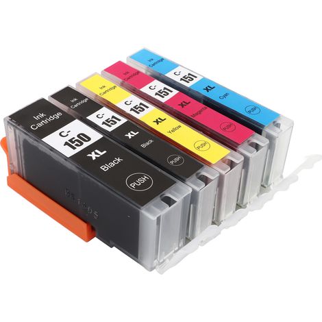 Cartouche d'encre 150 151 Lot de 5, qualité lisse, compatible PIXMA MG5410 MG5510 MG5610 MG6310, noir noir cyan magenta jaune. (1/5)