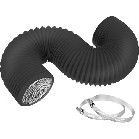Tubo de escape de 150 mm x 3 m, con 2 abrazaderas de acero inoxidable, para ventilación de aire acondicionado (negro, 1 unidad). (1/5)