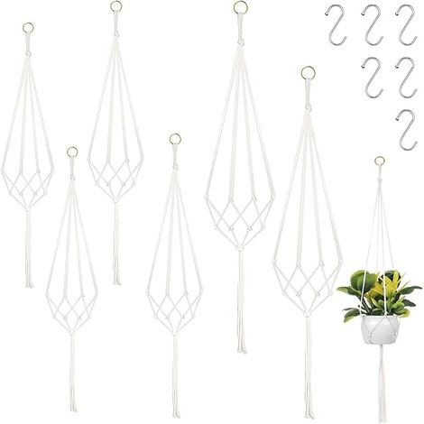Set of 6 Macrame Hanging Hangers, Indoor and Outdoor Hangers, 60 cm, 80 cm, 100 cm, with 6 S Hooks for Indoor, Ceiling, Balcony, Wall Decoration and Outdoor (1/5)