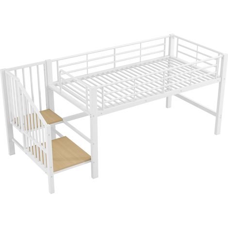 Letto a soppalco semialto 90 x 200 cm bianco in metallo con scala contenitore (1/5)