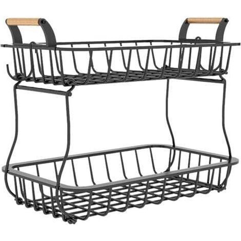 Aufbewahrungskorb für die Küche mit Regalen, Obstkorb aus Metall mit 2 Ebenen, Industrie-Stil