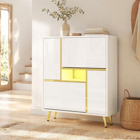 MEUBLIV Schuhschrank Weiß 80 x 25 x 96 cm – Hochglanzfront, LED in 16 Farben (1/5)