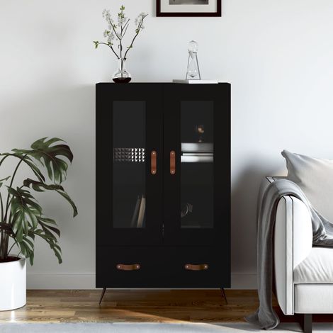Buffet haut Meuble de rangement Armoire de cuisine noir 69,5x31x115 cm bois d'ingénierie 22841 (1/5)