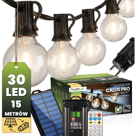 Ghirlanda solare da giardino con 30 sfere decorative a LED, 15,05 m, 2700K luce calda + telecomando Callis PRO Lumiled. (1/5)