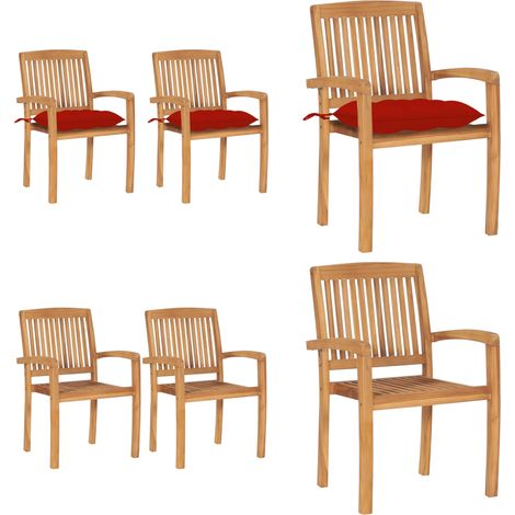 Chaises de jardin lot de 2 et coussins rouge Bois teck massif - Chaise de jardin en bois - Chaise de jardin teck (1/5)