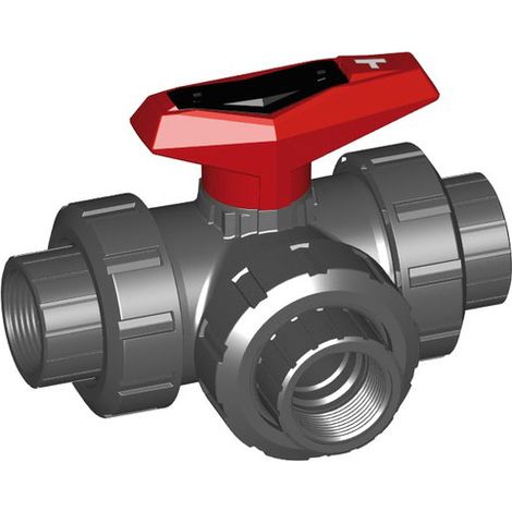 Vanne à bille 3 voies GF 543 horizontale PVC-U/EPDM, filetage intérieur 2"/alésage en L