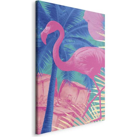 Bild – Rosa Flamingo – Abstrakter Flamingo vor einem Hintergrund aus Palmen und Eiswürfeln (1/3)