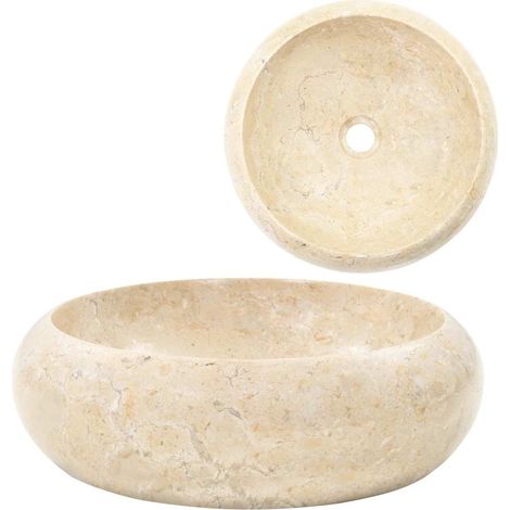 Lavabo en marbre crème fait main – Vasque ronde pierre naturelle pour salle de bain – Diamètre 40 cm Hauteur 12 cm (1/5)