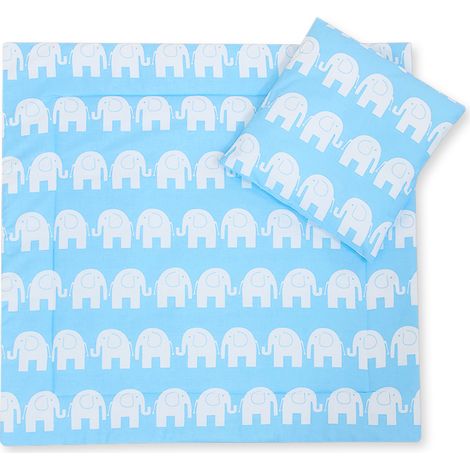 Ropa de cama para cochecito con edredón y relleno de almohada - Elefantes Azules