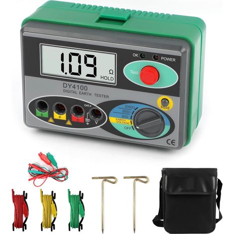 Ej.Life Megaohmetro 0-2000 ohm Tester di terra digitale reale DY4100 Tester di resistenza di terra (1/5)