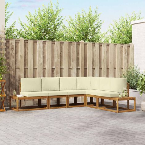 Conjunto de sofás de exterior con cojín 6 Pieza Natural y Crema