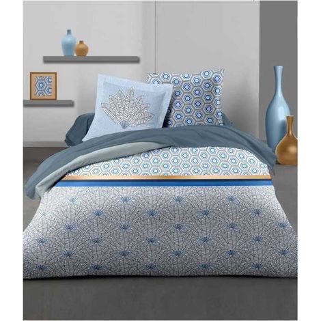 Duvet set 240x260 cm HOME LINGE PASSION LOUXOR: Duvet cover + 2 pillowcases - 100% Cotton 57 Threads - Blue