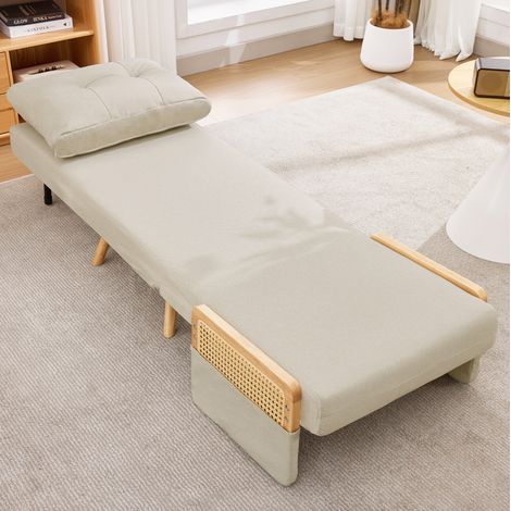 Fauteuil convertible 67,5x73x86,5 cm beige, dossier 5 positions, lin, MEUBLIV (1/5)