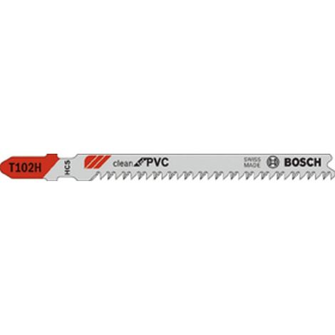 Hoja sierra caladora para plástico, corte recta fina, ref. Bosch : T 102 H, calidad de Hoja de sierra HSC, Largo total 100 mm, Paso de dientes : 2,3 mm