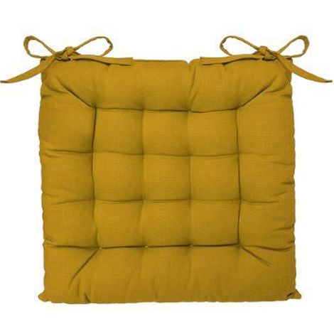 Pegane – Lot de 6 galettes de chaise carrées en coton et polyester coloris ocre – Dimensions : 38 x 38 cm – Confort optimal pour assise
