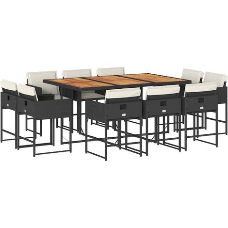 Maison Exclusive - 11-tlg. Garten-Essgruppe mit Kissen Schwarz Po