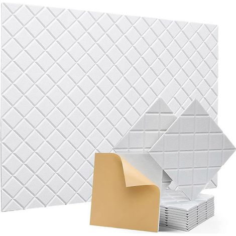 Lot de 12 panneaux muraux insonorisants, 30,5 x 30,5 x 1 cm, autocollants, blancs, pour studio d'enregistrement et bureau. (1/5)