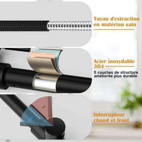 Robinet cuisine avec douchette extensible,Mitigeur cuisine monobloc 360° rotatif, Robinetterie en L,robinet inox moderne (1/5)