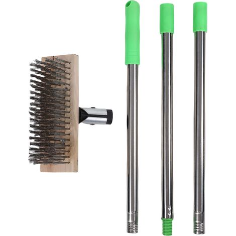 Brosse à récurer les sols en acier inoxydable, brosse à récurer les rayures, dissolvant de mousse avec manche de 1,2 m de Long pour l'extérieur, surfaces rugueuses robustes (1/5)