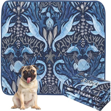 Lot de 2 Tapis educateur pour Chien et Chiot, Ultra Absorbant Tapis de Dressage Réutilisable, Lavables Tapis propreté Pee Pad Anti-fuites (75x50cm,Dino Navy) (1/5)
