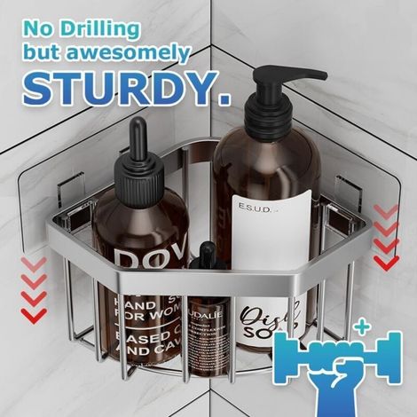 Bardusch Porta spugna angolare, organizer per lavello per cucina e bagno, porta sapone triangolare in acciaio inox con 2 ganci adesivi (L) (1/4)
