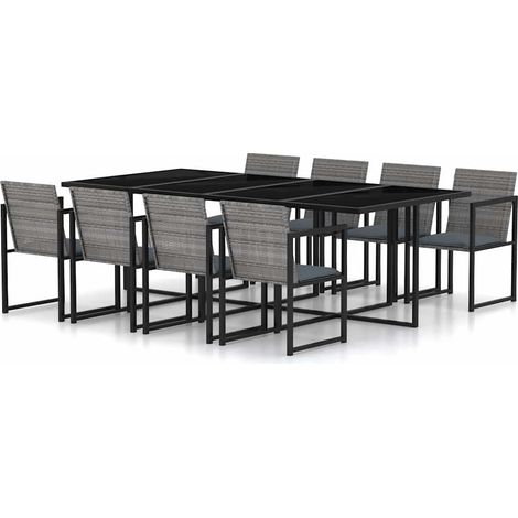 vidaXL Set de comedor de jardín 9 pzas y cojines ratán sintético gris (1/5)