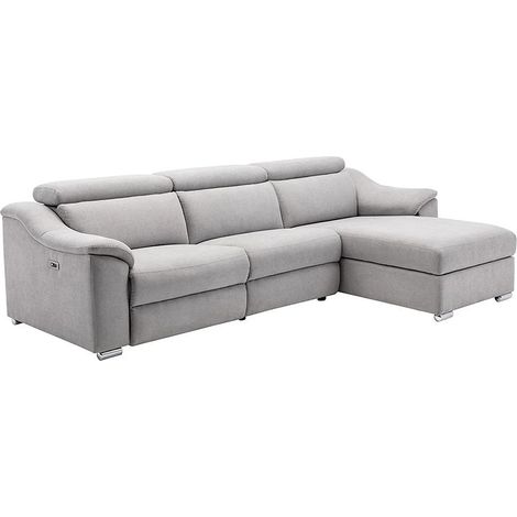 Vente-Unique – Canapé d'angle relax électrique 5 places en tissu polyester gris clair – Angle droit – 2 ports USB – Inclinaison 135° (1/4)