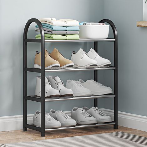 Porte-chaussures - 4 Niveaux - Tubes Acier - Polypropylène - Pour Chambre, Couloir, Entrée, Chambre Étudiante - 57x41x19 cm (1/5)