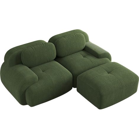 Canapé d'angle modulaire en tissu côtelé vert, sans montage, assise 32D haute densité, accoudoirs arrondis, confort flexible pour salon et chambre  CHICFURN (1/5)