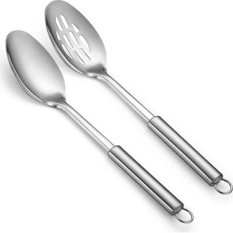 Cuillère De Cuisine - En Acier Inoxydable - Cuillère Pleine Et Cuillère Égouttoir - Pour Cuisiner Mélanger Servir - Lot De 2