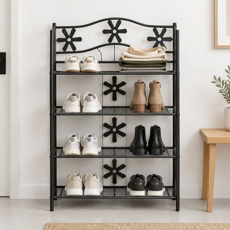 Meuble chaussures 4 étagères en métal noir 59,5 x 30 x 92 cm OKMYHOME (1/5)