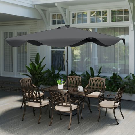 Sombrilla de Jardín Manual Ø292x254 cm con 32 Luces LED Solares 8 Varillas Impermeable y Rejillas de Ventilación Gris (1/5)