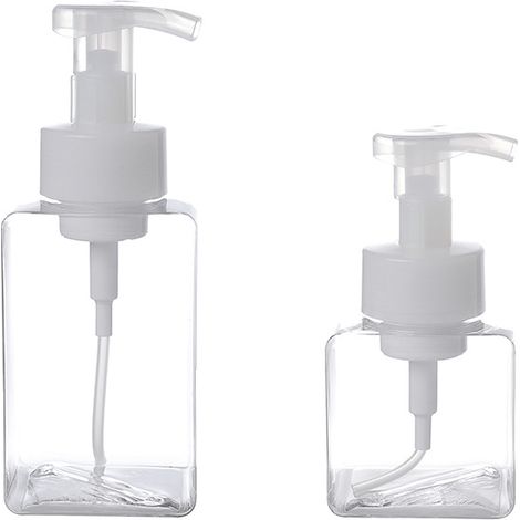 Lntyq Distributeur de savon moussant, flacon pompe carré rechargeable et moderne pour shampoing, gel douche, savon liquide, salle de bain, hôpital, clinique. Lot de 2 (1/5)