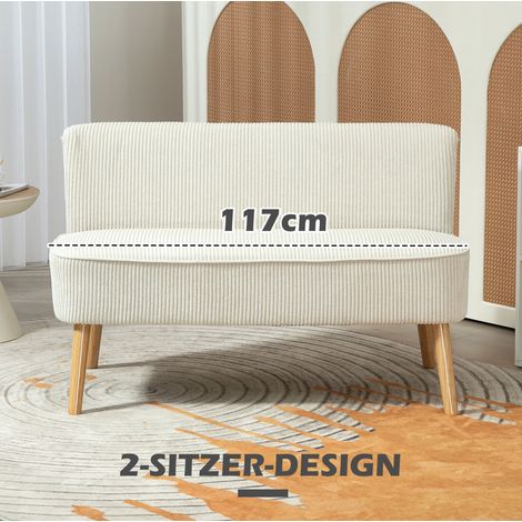 Sofá de 2 plazas sin reposabrazos, tapizado efecto pana, 117 x 56,5 x 77 cm, blanco crema OKMYHOME (1/5)
