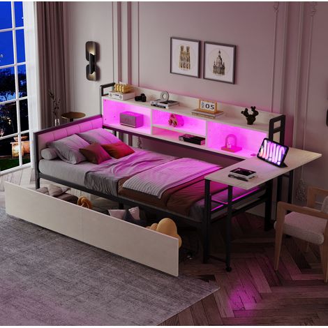 Bett Einzelbett Aufbewahrung 90x200 Schreibtisch OKMYHOME (1/5)