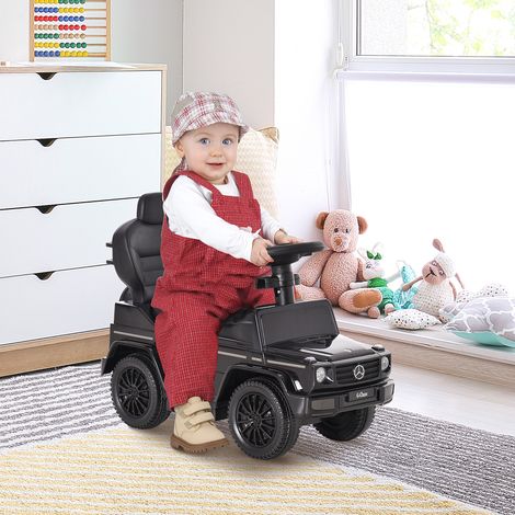 Voiture électrique Mercedes G350 sous licence pour enfants de 1 à 3 ans, avec klaxon, toit amovible et barre d'appui, capacité de charge de 25 kg, dimensions : 85,5 x 40,5 x 95 cm, noire (1/5)