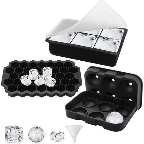 3er-Set Silikon-Eiswürfelformen, BPA-frei, mit Deckel und Trichter, geeignet für Bier, Whisky und gekühlte Getränke, 6 (1/5)