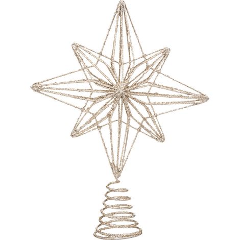 Déco Sapin de Noël Cimier Étoile polaire en métal Champagne pailleté - Feeric Christmas