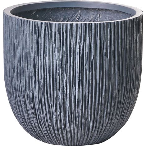 Pot de Fleurs Moderne en Fibre d'Argile Cannelé 42 x 42 x 39 cm Rond Intérieur Extérieur Gris Hanyue