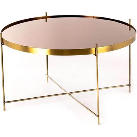 Tavolino da Giardino Ø70x40 cm in Metallo Top in Vetro Ottone Lucido (1/2)