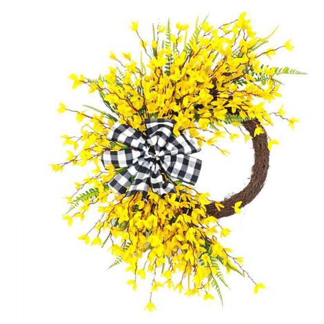 (Komprimierte Verpackung) 60 cm Frühlingskranz, Sommergirlande, Türdekoration, Wildblumen- und Gänseblümchenkranz, Wanddekoration. (1/2)