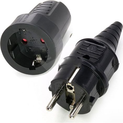 2 Sets Kit Fiche Mâle + Prise Femelle 250V 16A Fiche Électrique en Caoutchouc Broche IP44 Fiche d'alimentation Étanche, Noir (1/5)