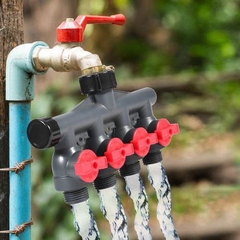 G3/4-Zoll-Hochleistungs-Wasserhahn-Schlauchverteilerventil, Gartenwasseranschlussadapter, 4-Wege (1/5)