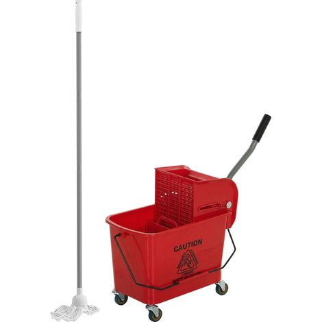 Beyamis 20-Liter-Spülbecken-Transportbox (rot) mit Abtropffläche, Trennwand und Rollen für die Haushaltsreinigung – 45 x 26,5 x 70 cm