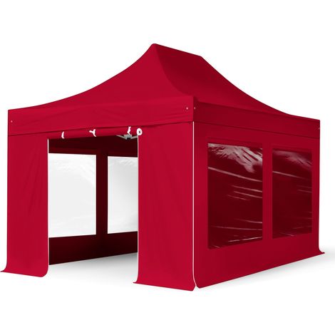 3x4,5m gazebo pieghevole con laterali (finestre panoramiche), PREMIUM acciaio, rosso (1/5)