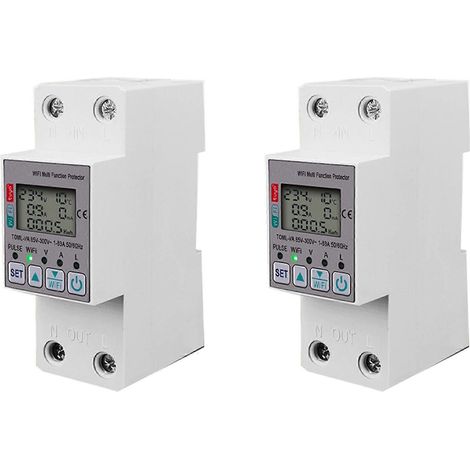 2 compteurs d'énergie Tuya 63A 110V/220V avec WiFi, fonction de mesure kWh, minuterie et protection contre les surtensions, les surintensités et les fuites de courant. (1/5)