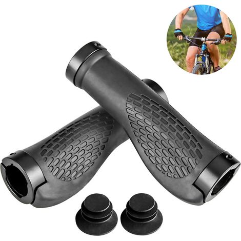 1 paire de poignées de guidon de vélo, poignées ergonomiques antichoc pour VTT avec embouts